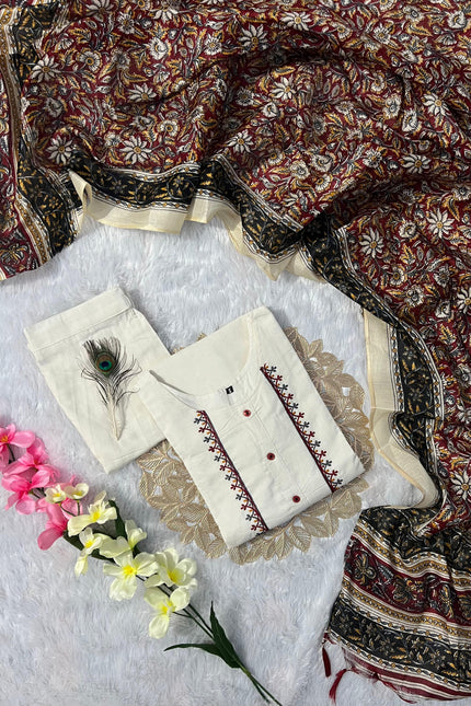 Khadi Cotton  Kurti Pent Dupatta Set SS547