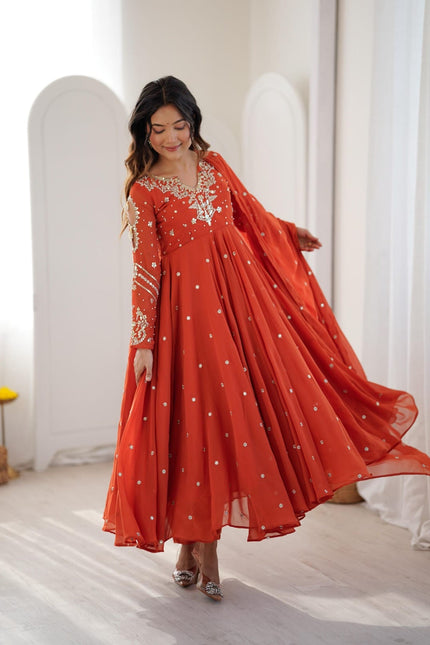 Faux Georgette With Embroidery Gown Set SS722