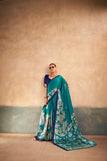 unstitched' blouse / rama green & blue