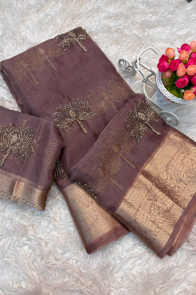 Kanchipuram golden organza tissue  SS401