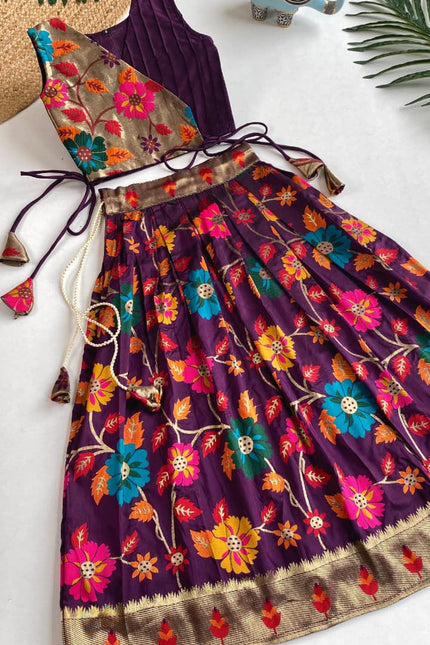 Floral weaving kids lehanga SS223