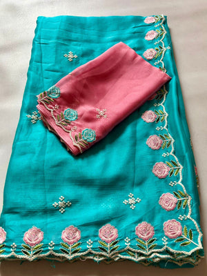 sky blue with pink