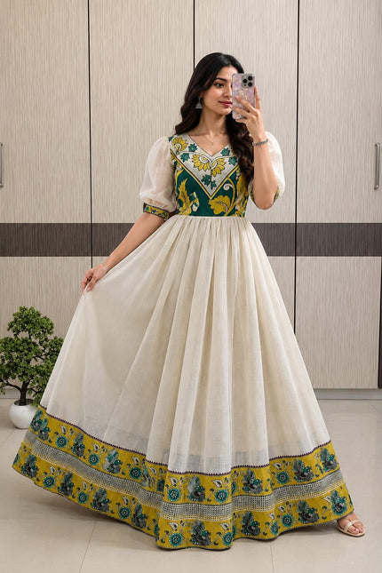 Elegant Soft Linen DigitalPrint Gown  SS230