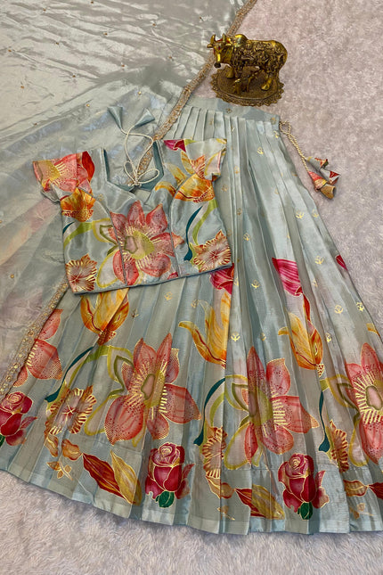 Position foil silk Lehenga SS241