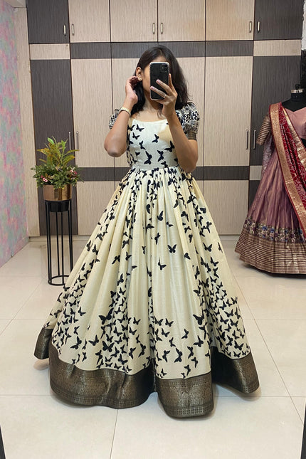 Dola silk butterfly printed gown SS261