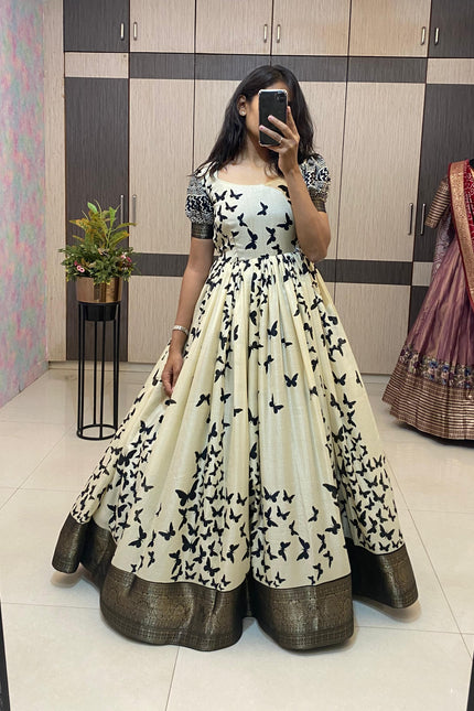 Dola silk butterfly printed gown SS261