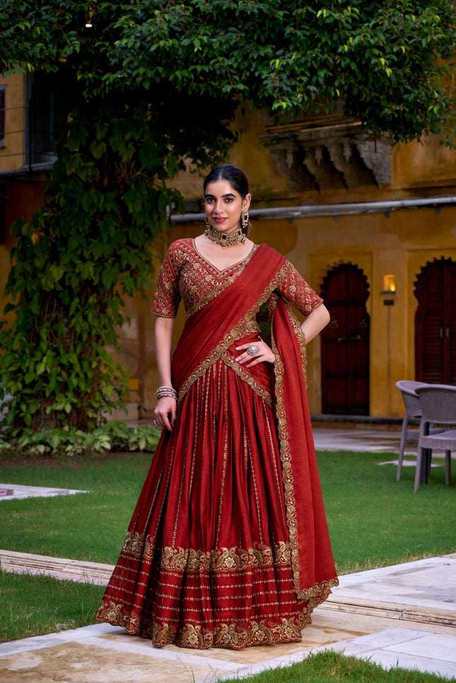 A regal rust orange lehenga SS381