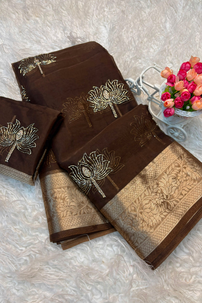 Kanchipuram golden organza tissue  SS401