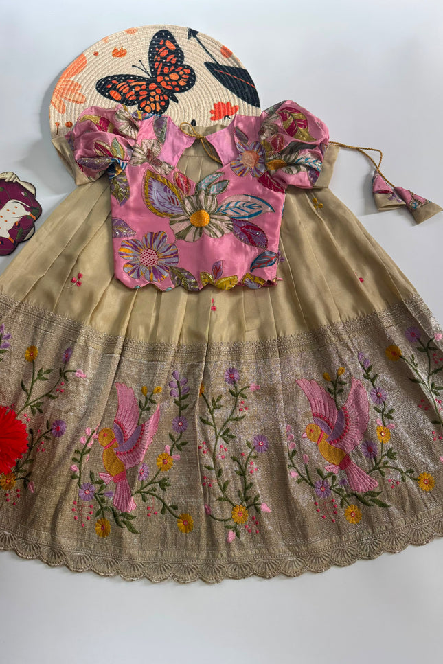 ss437 tissue kids  bird lehenga