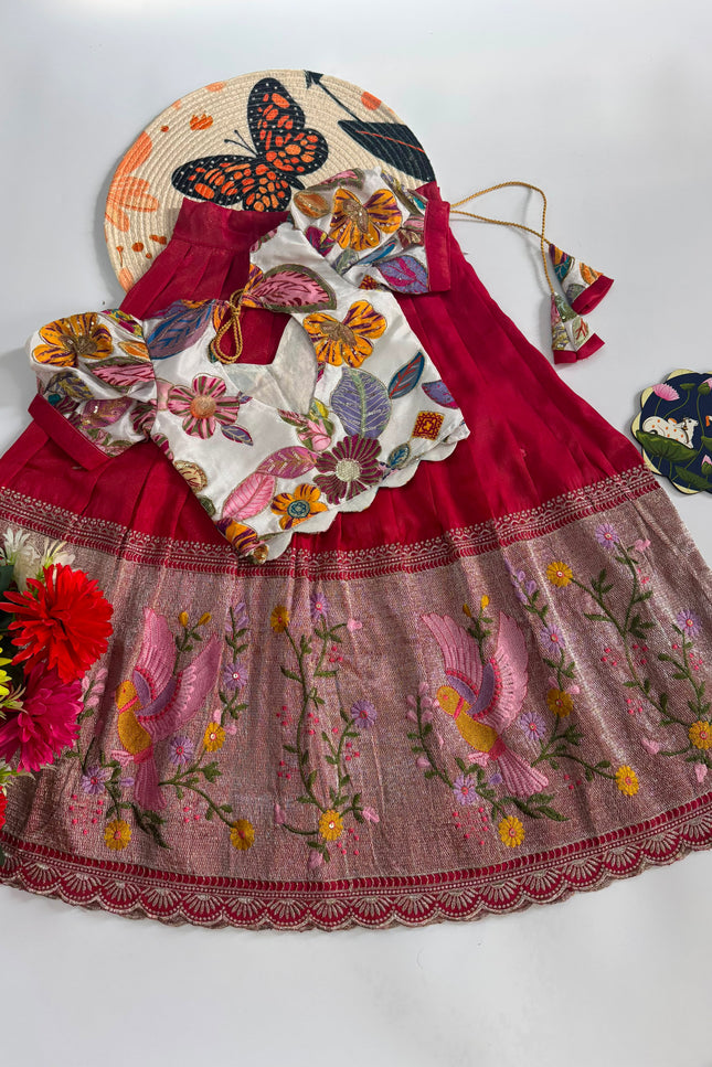 ss437 tissue kids  bird lehenga