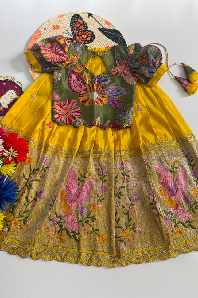 ss437 tissue kids  bird lehenga