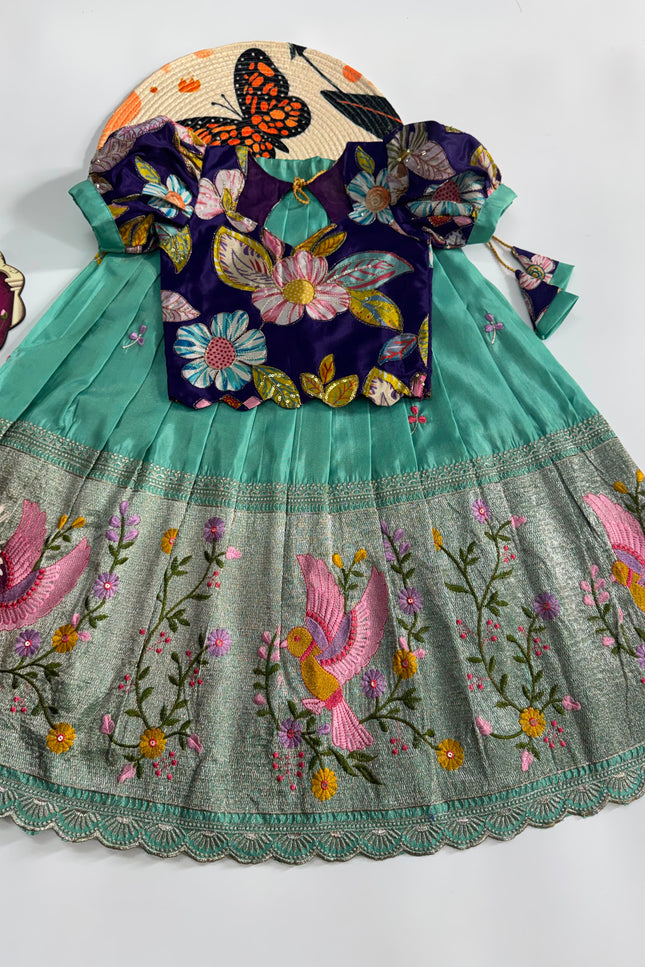 ss437 tissue kids  bird lehenga