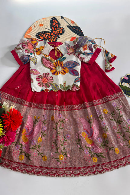 ss437 tissue kids  bird lehenga