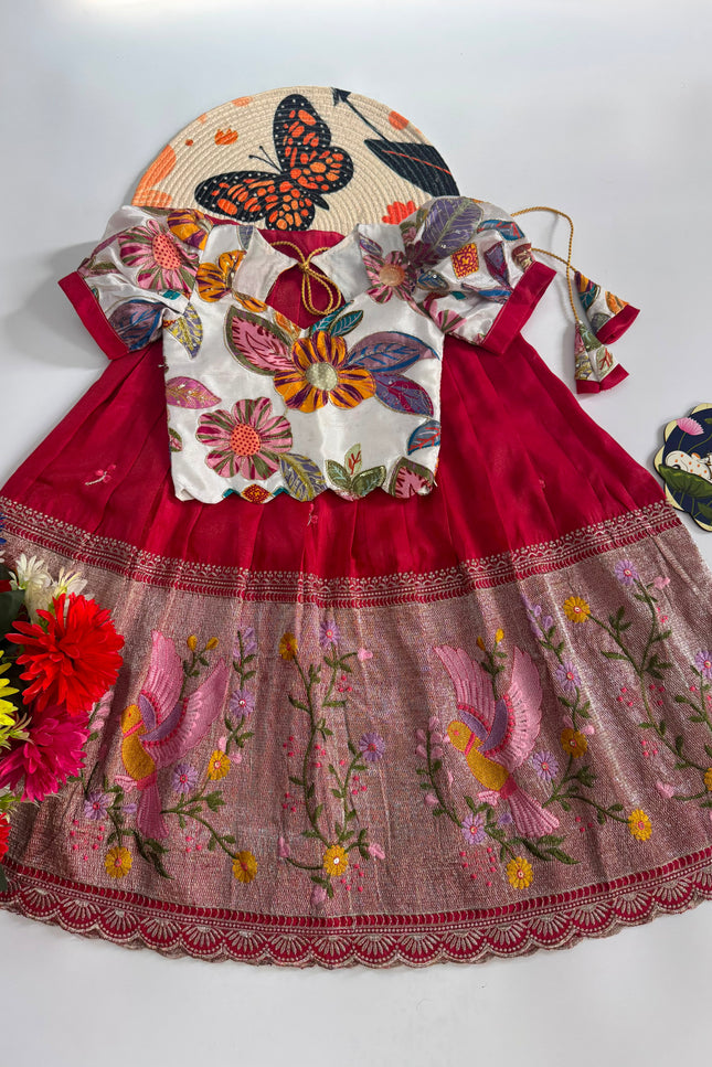 ss437 tissue kids  bird lehenga
