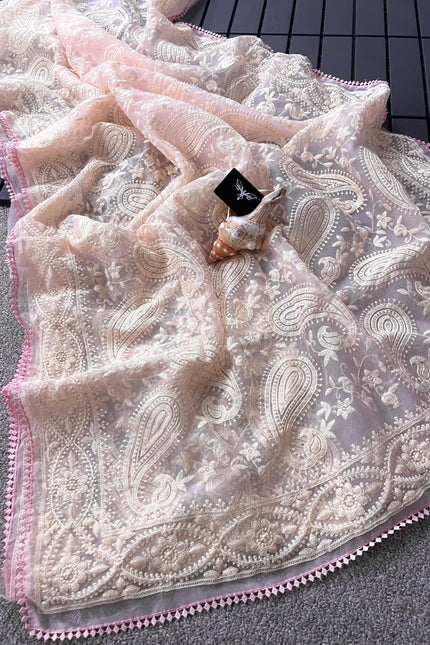 Orgenza Tissue Chiken Work saree SS480