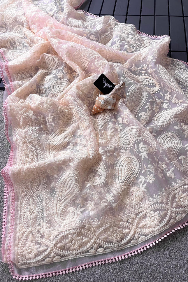 Orgenza Tissue Chiken Work saree SS480