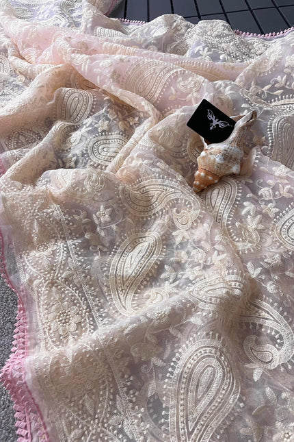Orgenza Tissue Chiken Work saree SS480