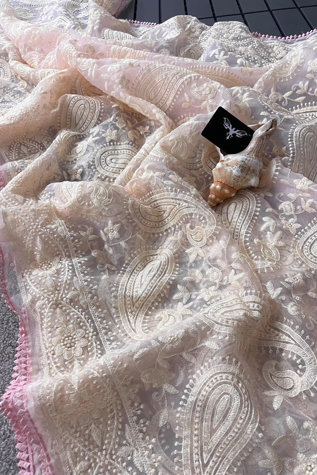 Orgenza Tissue Chiken Work saree SS480