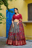 grey / unstitcched blouse peice stitched lehenga