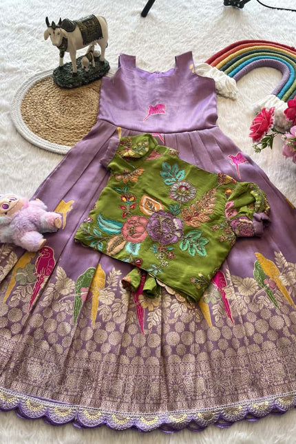 SS581 SUPERHIT PARROT DESIGN GOWN WITH FLORAL POSITION 🦜 🌸