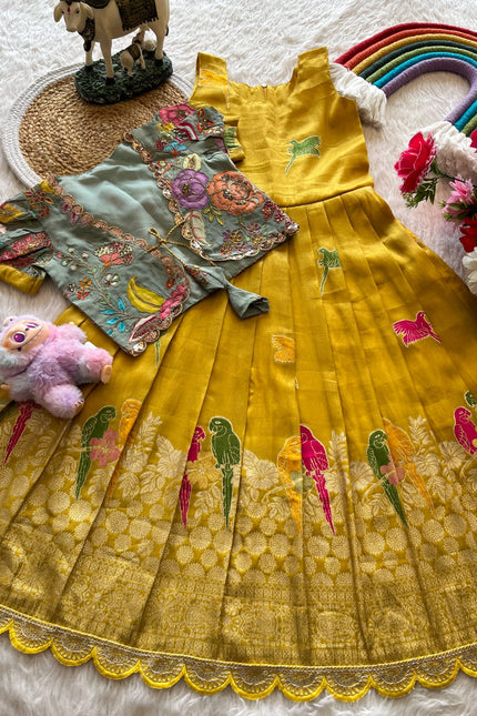 SS581 SUPERHIT PARROT DESIGN GOWN WITH FLORAL POSITION 🦜 🌸