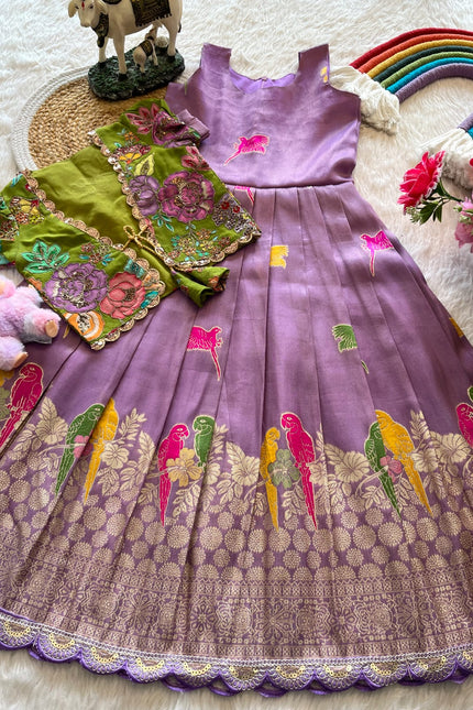 SS581 SUPERHIT PARROT DESIGN GOWN WITH FLORAL POSITION 🦜 🌸