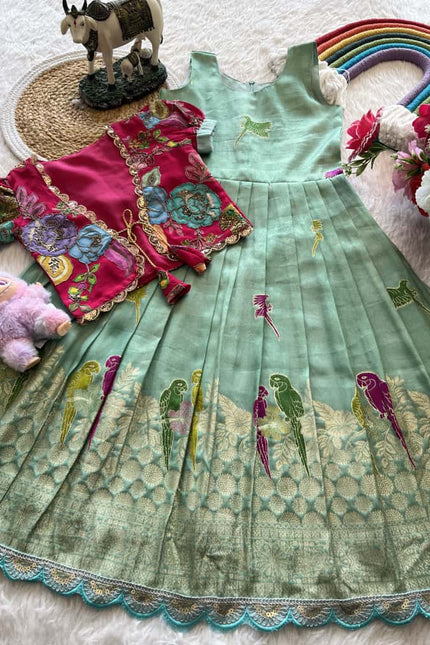 SS581 SUPERHIT PARROT DESIGN GOWN WITH FLORAL POSITION 🦜 🌸