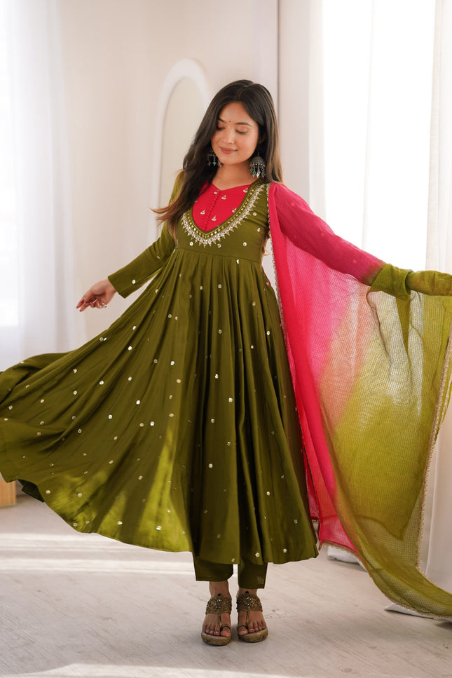 SS539 Real Mirror Designer Anarkali Three Piece Set