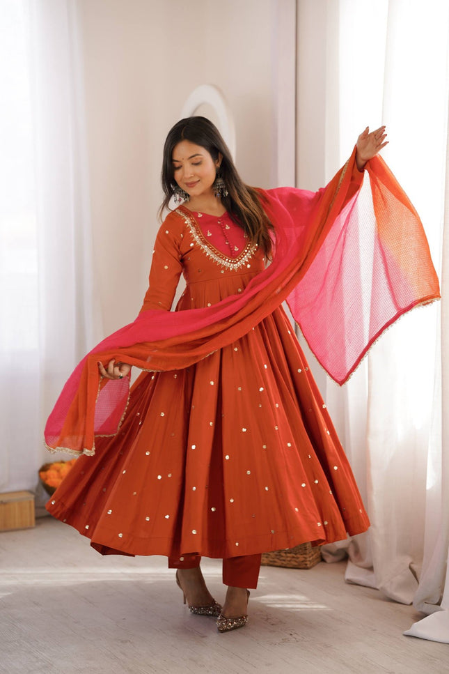 SS539 Real Mirror Designer Anarkali Three Piece Set