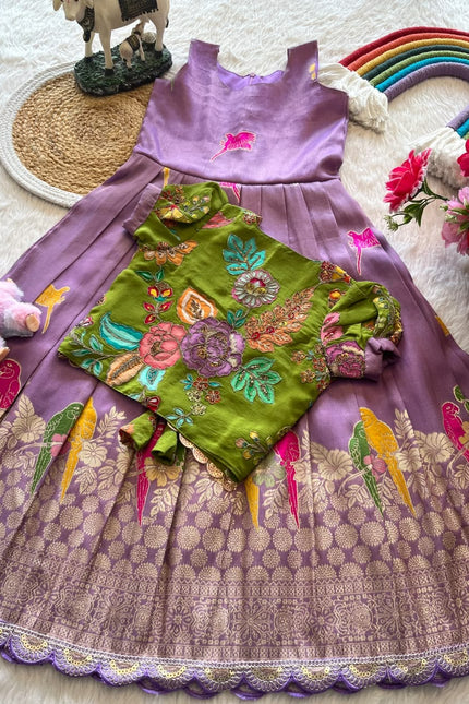 SS581 SUPERHIT PARROT DESIGN GOWN WITH FLORAL POSITION 🦜 🌸