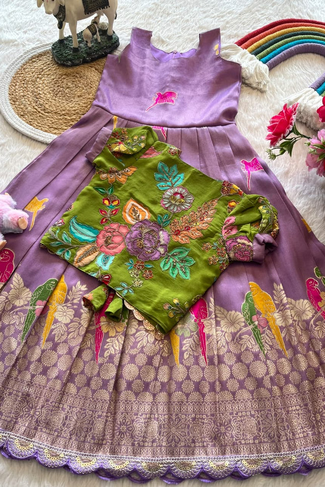 SS581 SUPERHIT PARROT DESIGN GOWN WITH FLORAL POSITION 🦜 🌸