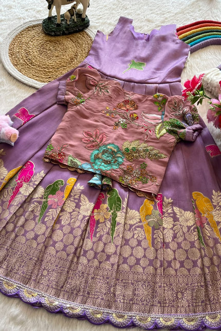 SS581 SUPERHIT PARROT DESIGN GOWN WITH FLORAL POSITION 🦜 🌸
