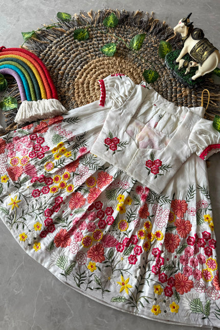 SS582 ✨🌸 Festive Grace |Kids Lehenga in Space chanderi silk