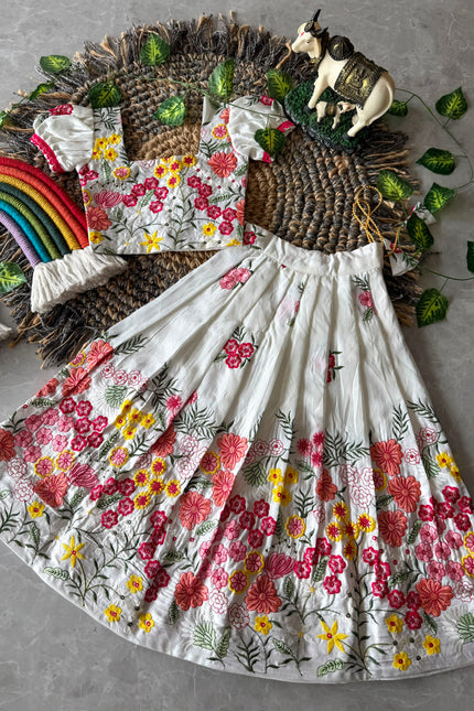 SS582 ✨🌸 Festive Grace |Kids Lehenga in Space chanderi silk