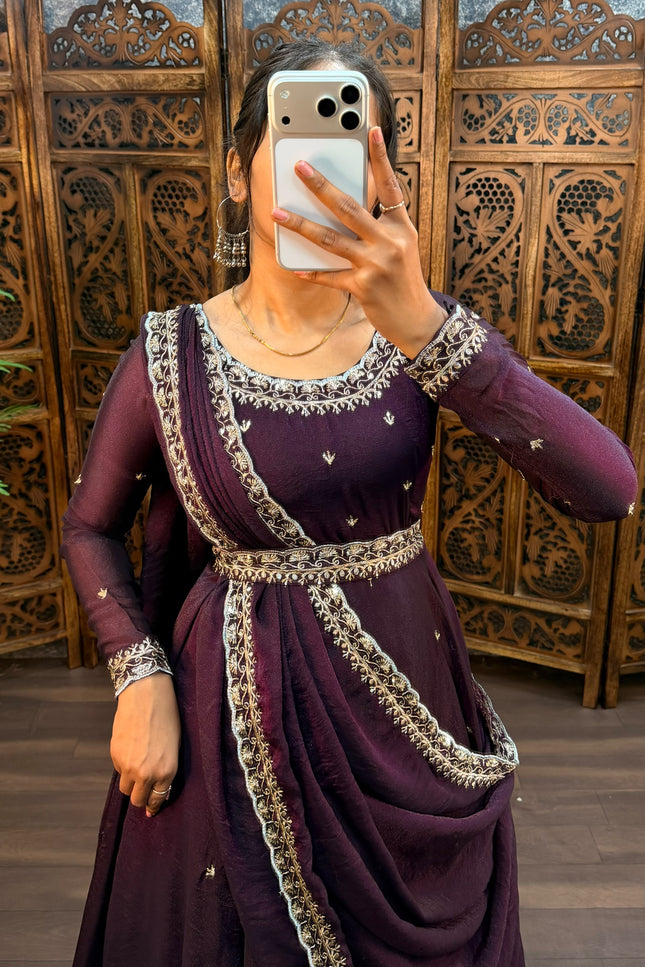South Silk Gown with Dupatta & Belt SS836
