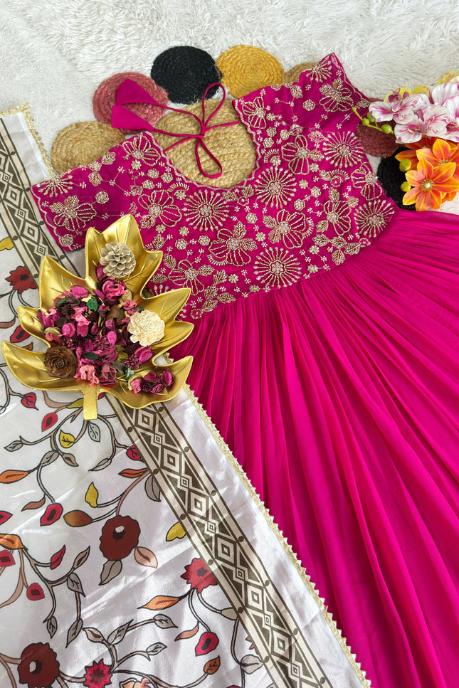 Beautiful Maggam Work Gown With Kalamkari Dupatta SS704