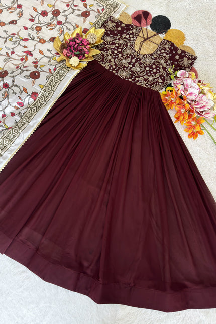 Beautiful Maggam Work Gown With Kalamkari Dupatta SS704