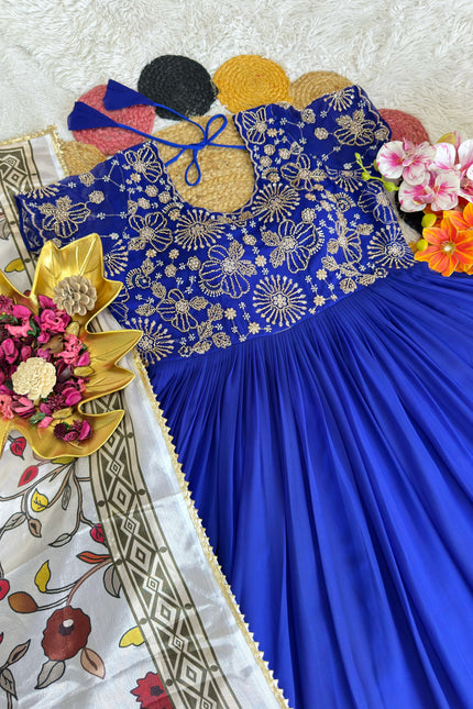Beautiful Maggam Work Gown With Kalamkari Dupatta SS704