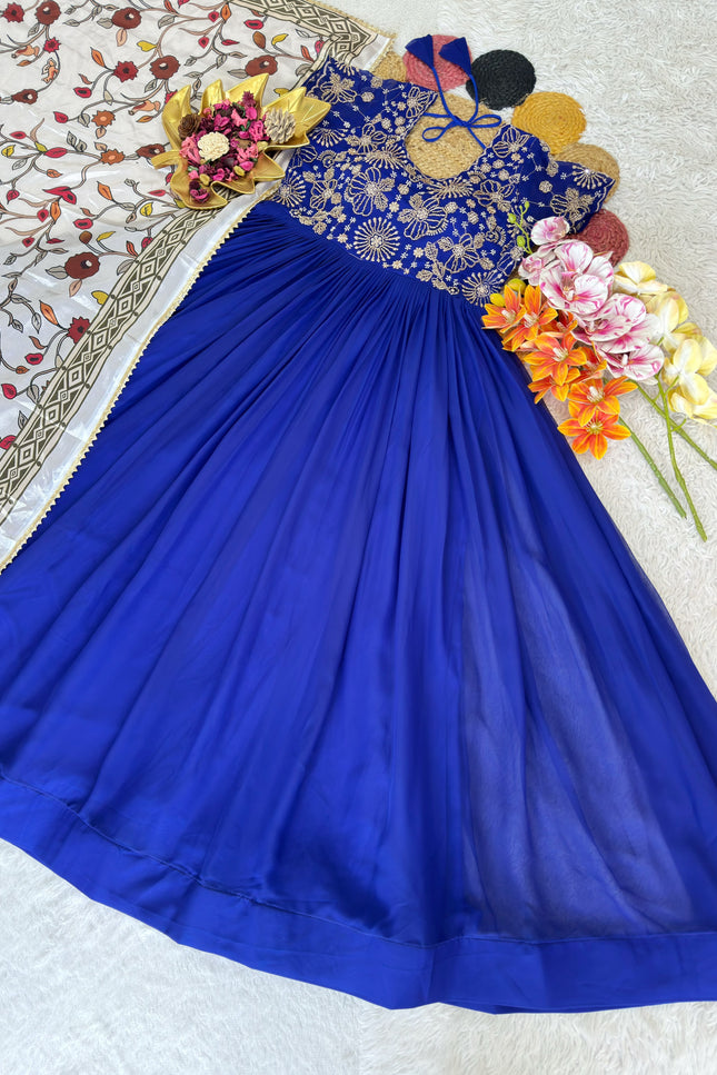 Beautiful Maggam Work Gown With Kalamkari Dupatta SS704