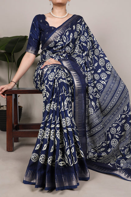 Slub silk Beautiful printed saree SS859