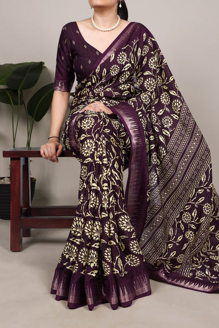 Slub silk Beautiful printed saree SS859