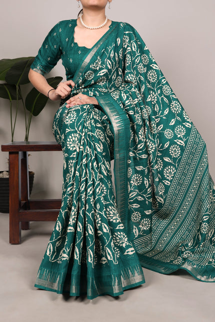 Slub silk Beautiful printed saree SS859