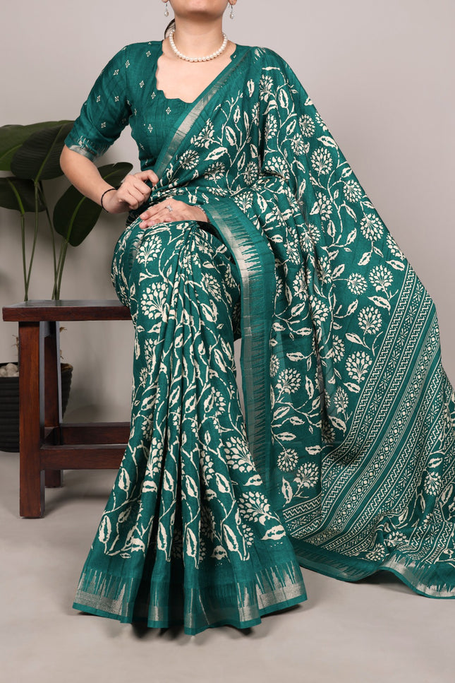 Slub silk Beautiful printed saree SS859