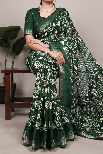 Slub silk Beautiful printed saree SS859