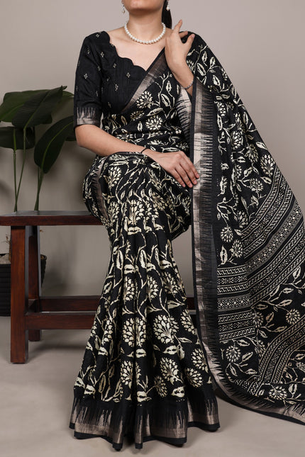 Slub silk Beautiful printed saree SS859