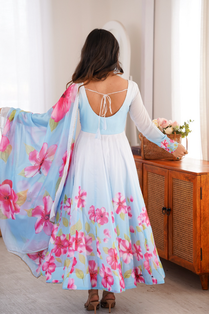 Timeless And Classic Blue Floral Organza Anarkali SS541