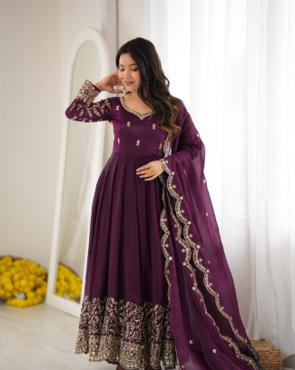 Embroidery Codding And Sequence Work Gown SS735