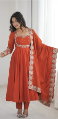 Roman Silk  Embroidery Sequence Work gown SS820