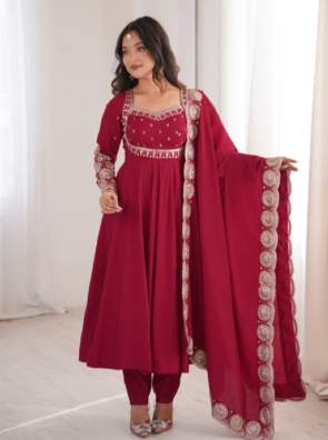 Roman Silk  Embroidery Sequence Work gown SS820