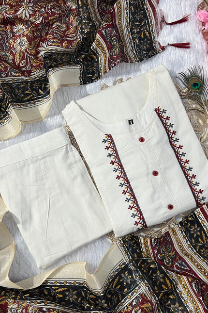 Khadi Cotton  Kurti Pent Dupatta Set SS547